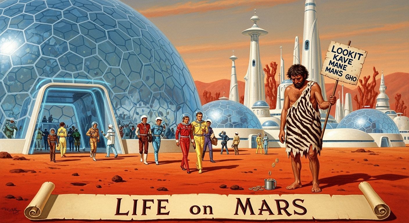 Surreal Caveman in Crystal Dome City on Mars