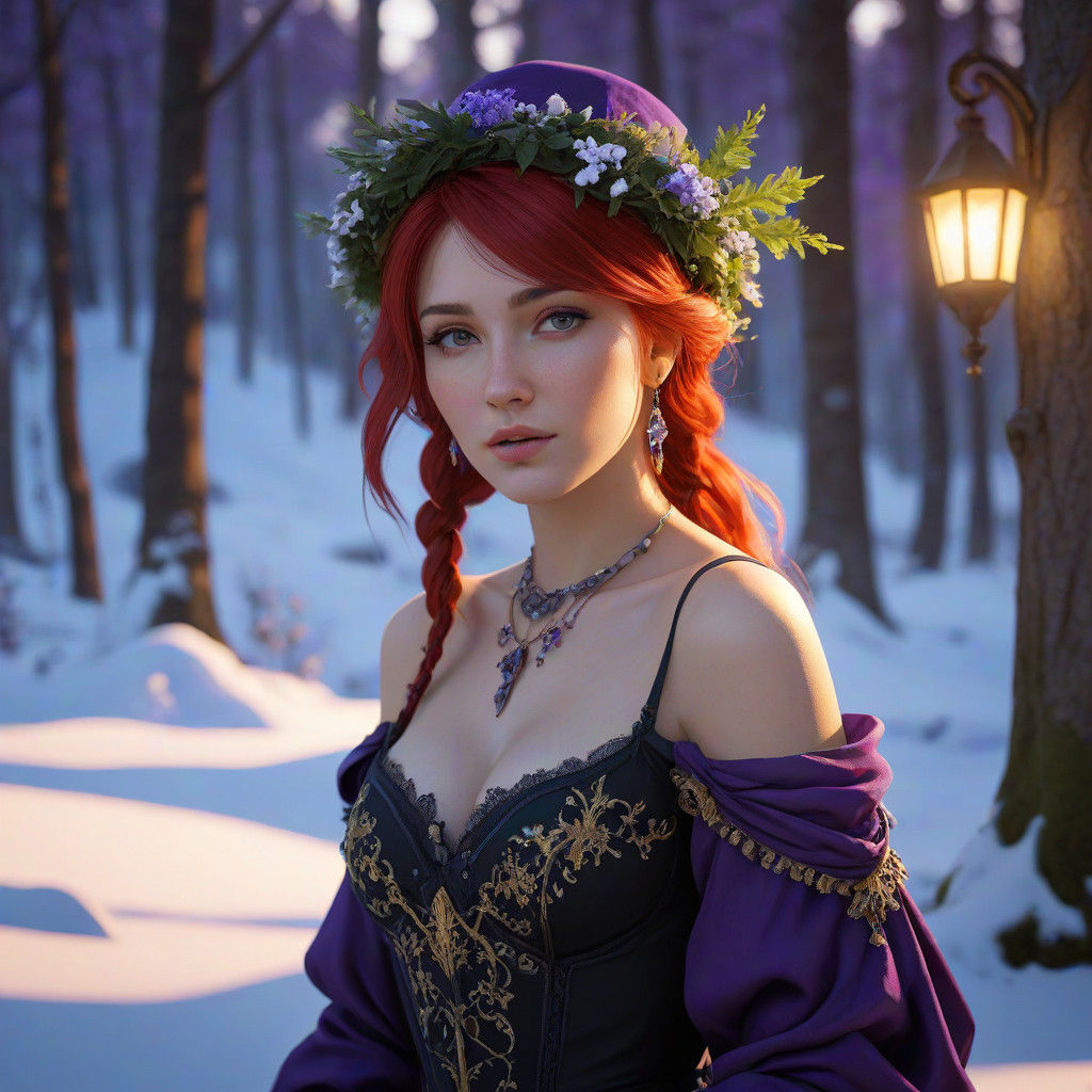 Dark Fantasy Fae Queen Under Christmas Twilight