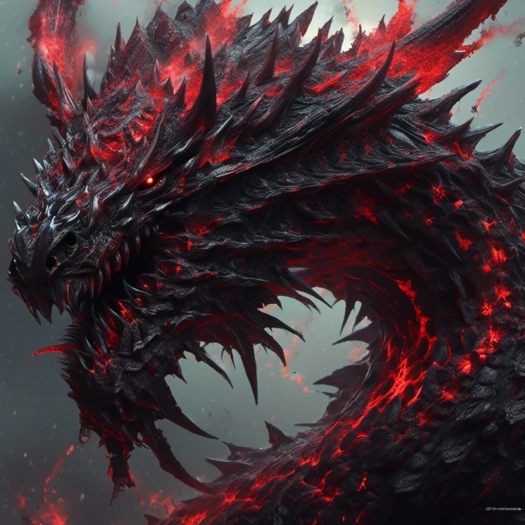 Demonic Lava Dragon Portrait in Surrealist Style