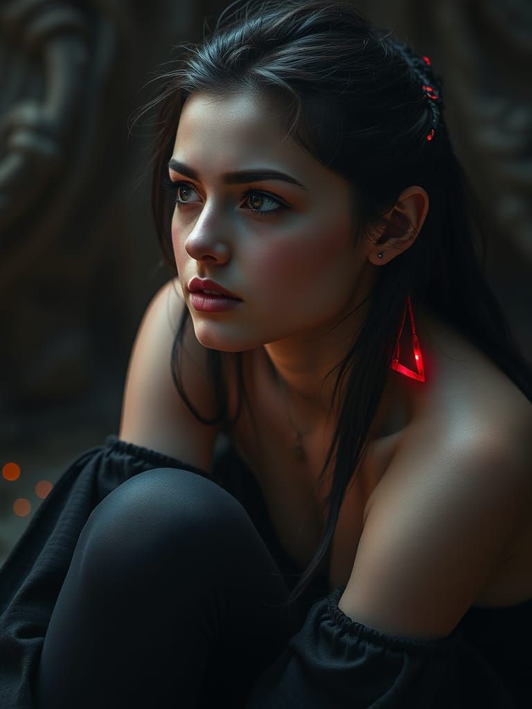 Enchantress with Neon Eye and Crimson Thread