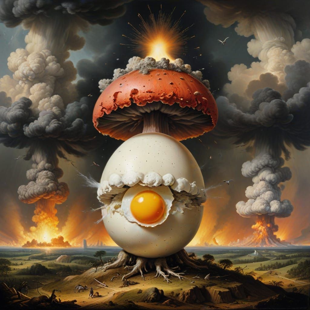Surreal Egg on Nuclear Cloud, Old Master Style