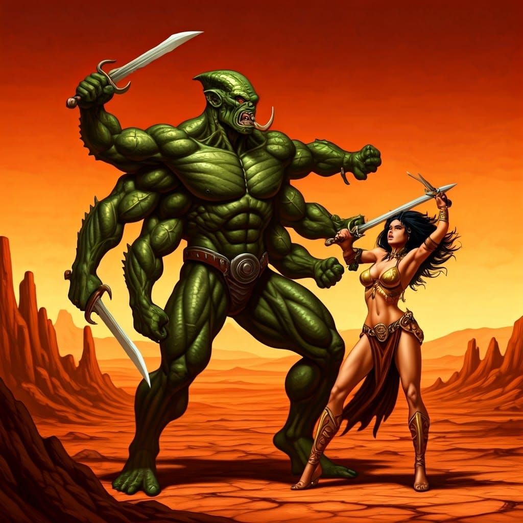 Emerald Green Alien Warrior in Martian Battle