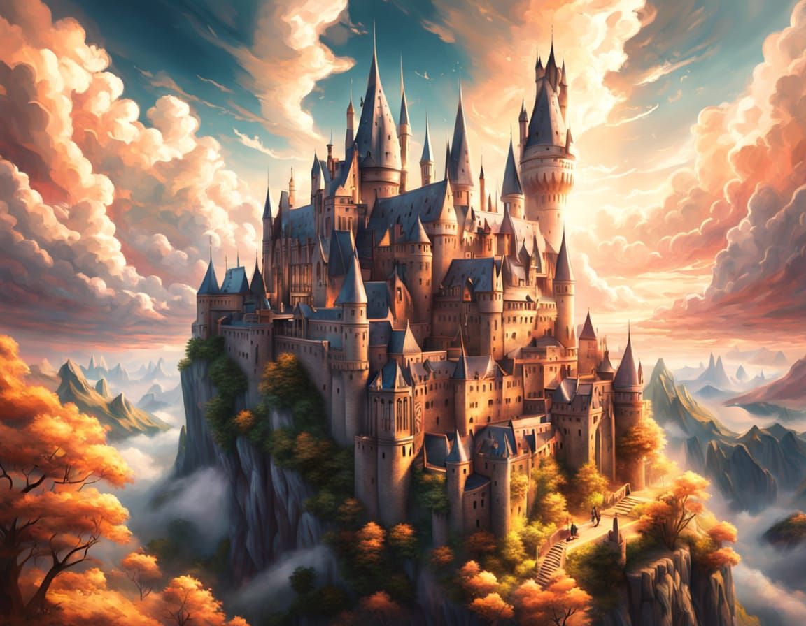 Magical Hogwarts Floating Amidst Whimsical Clouds in Dreamy ...