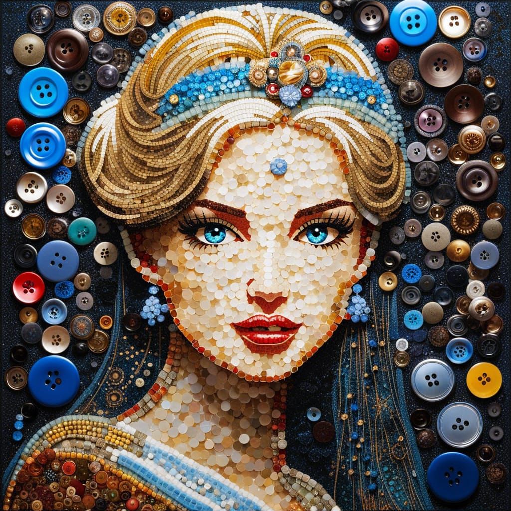 Button Mosaic Portrait of Princess Cinderella