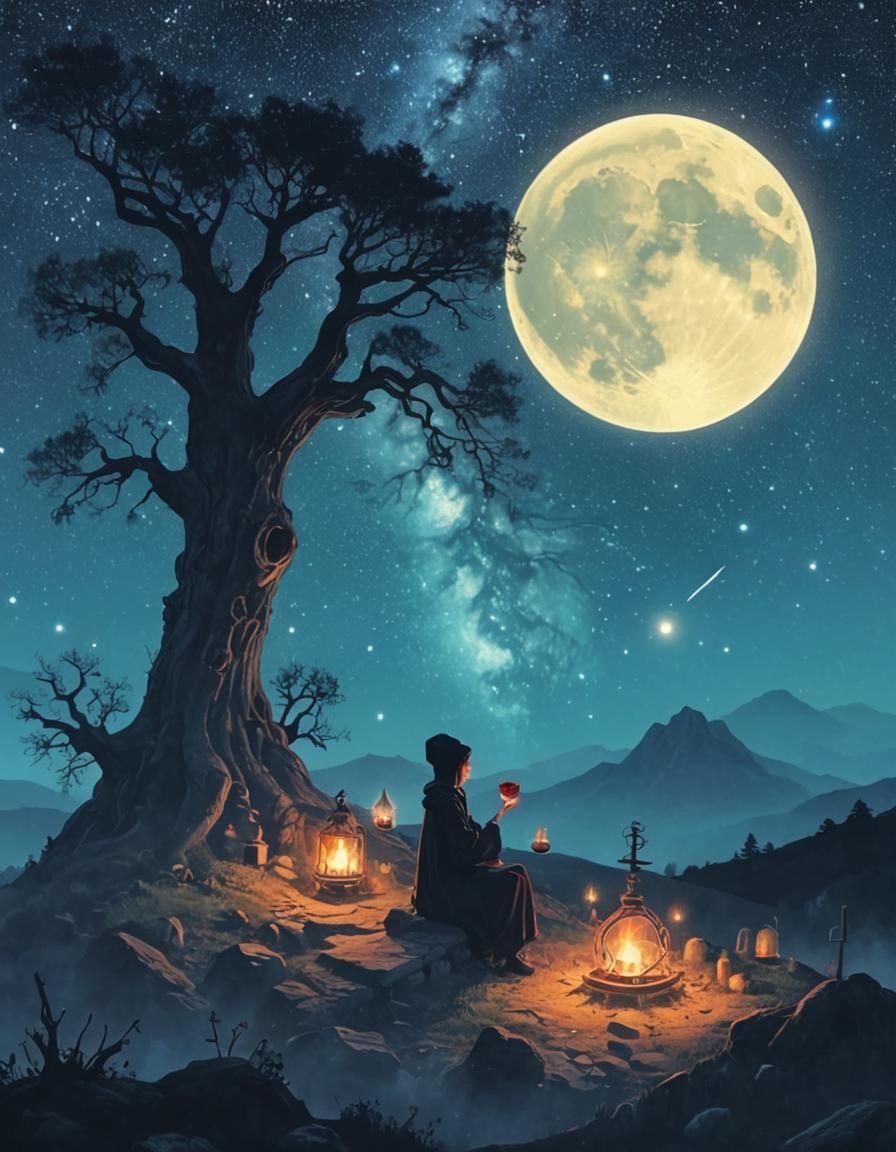 Mystical Night: Alchemy and Witchcraft Symbols