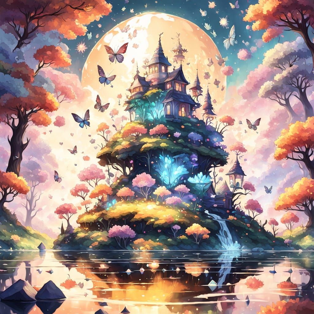 Floating Crystal Island in a Dreamy Landscape