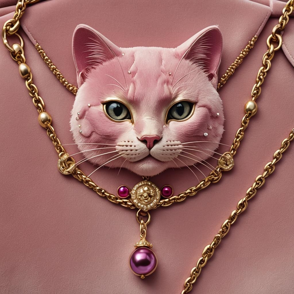 Pink Cat Purse with Pearl Strap, Luxury Fashion