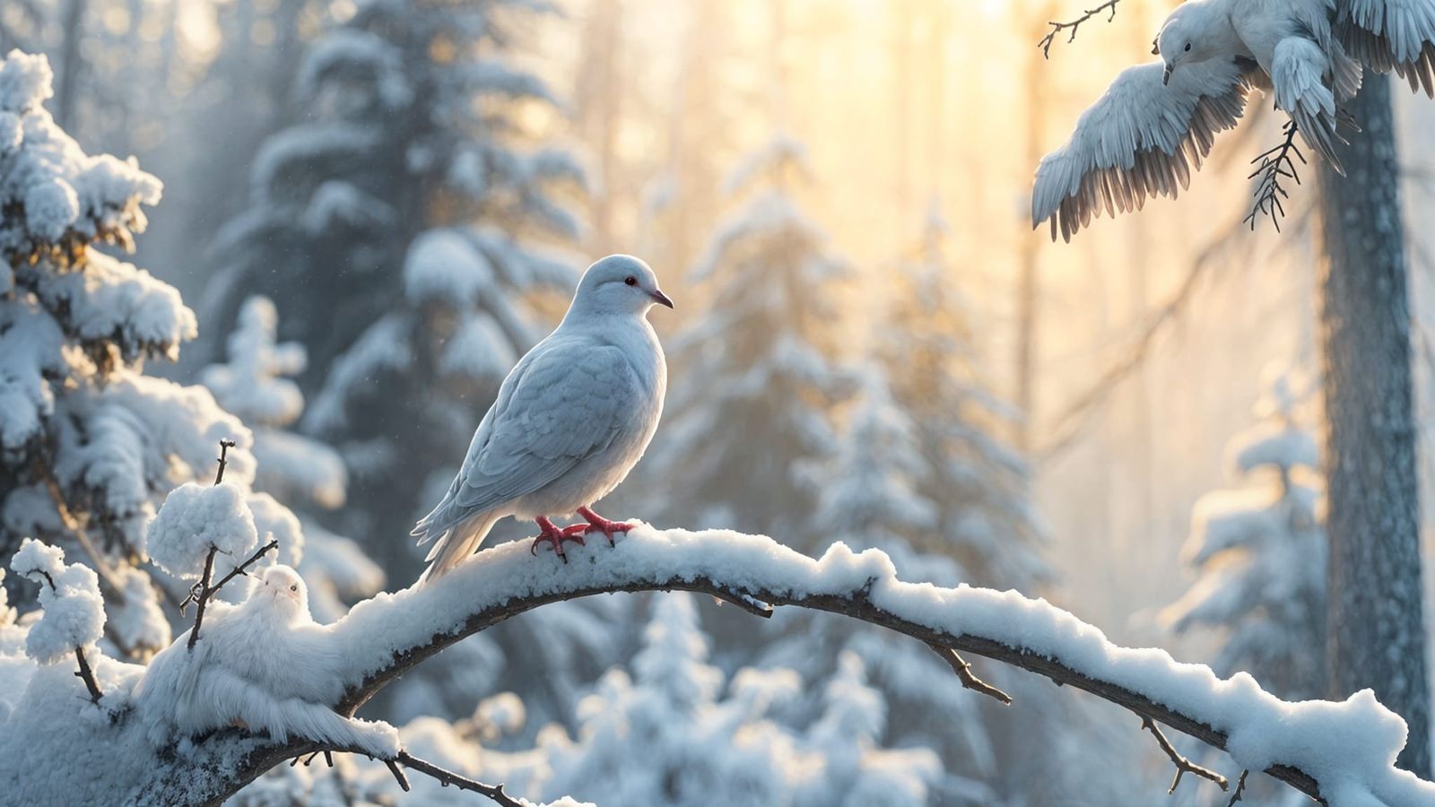 Snowy Forest Dove in Winter