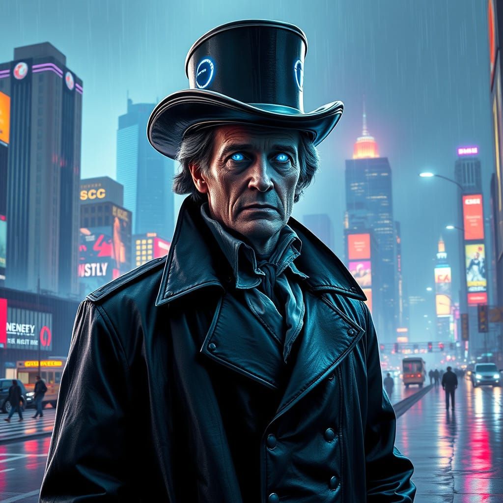 Cyberpunk Andrew Jackson: Futuristic Leader in a Dystopian M...