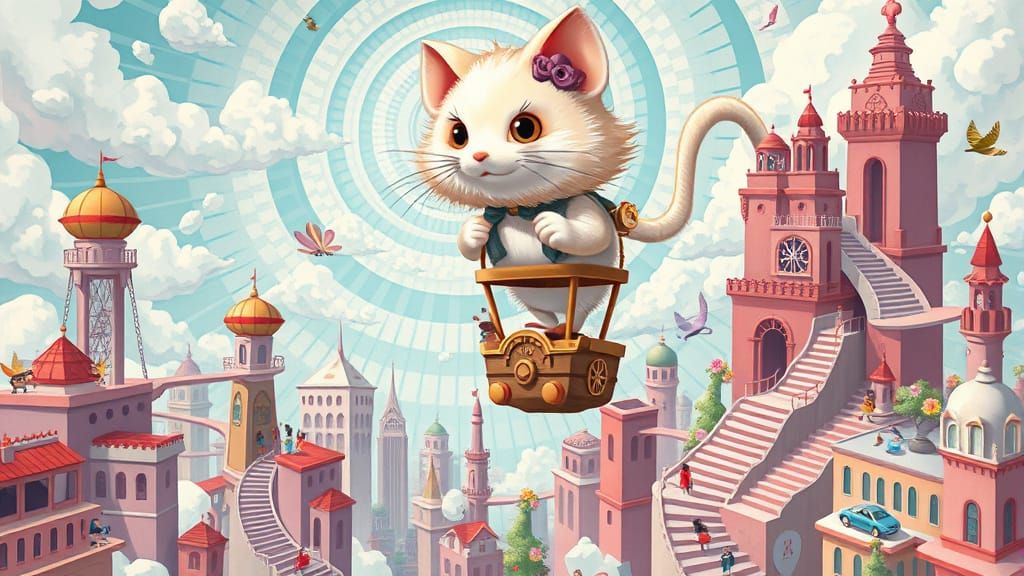Mouse in Steampunk Balloon Soaring Through Dreamscape