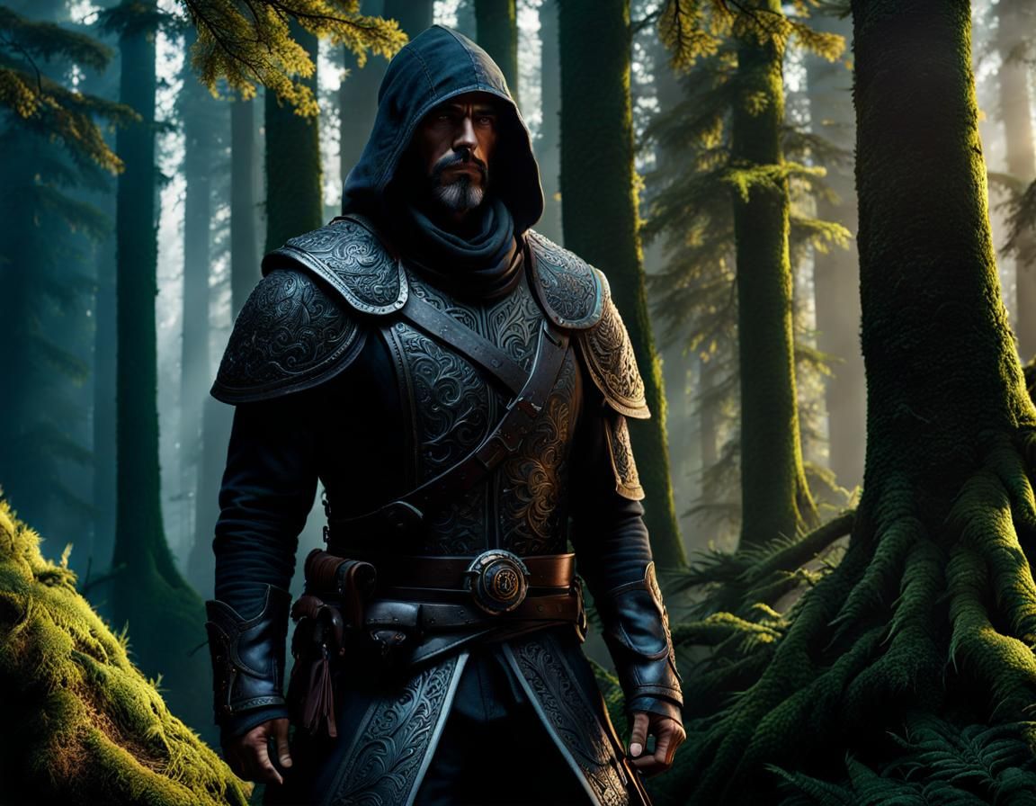 Mystical Forest: Hyper-Detailed Human Rogue Illustration