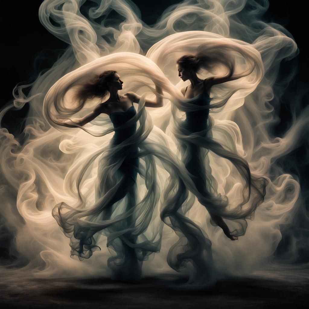 Ethereal Smoke Dance: Ghostly Figures in Motion