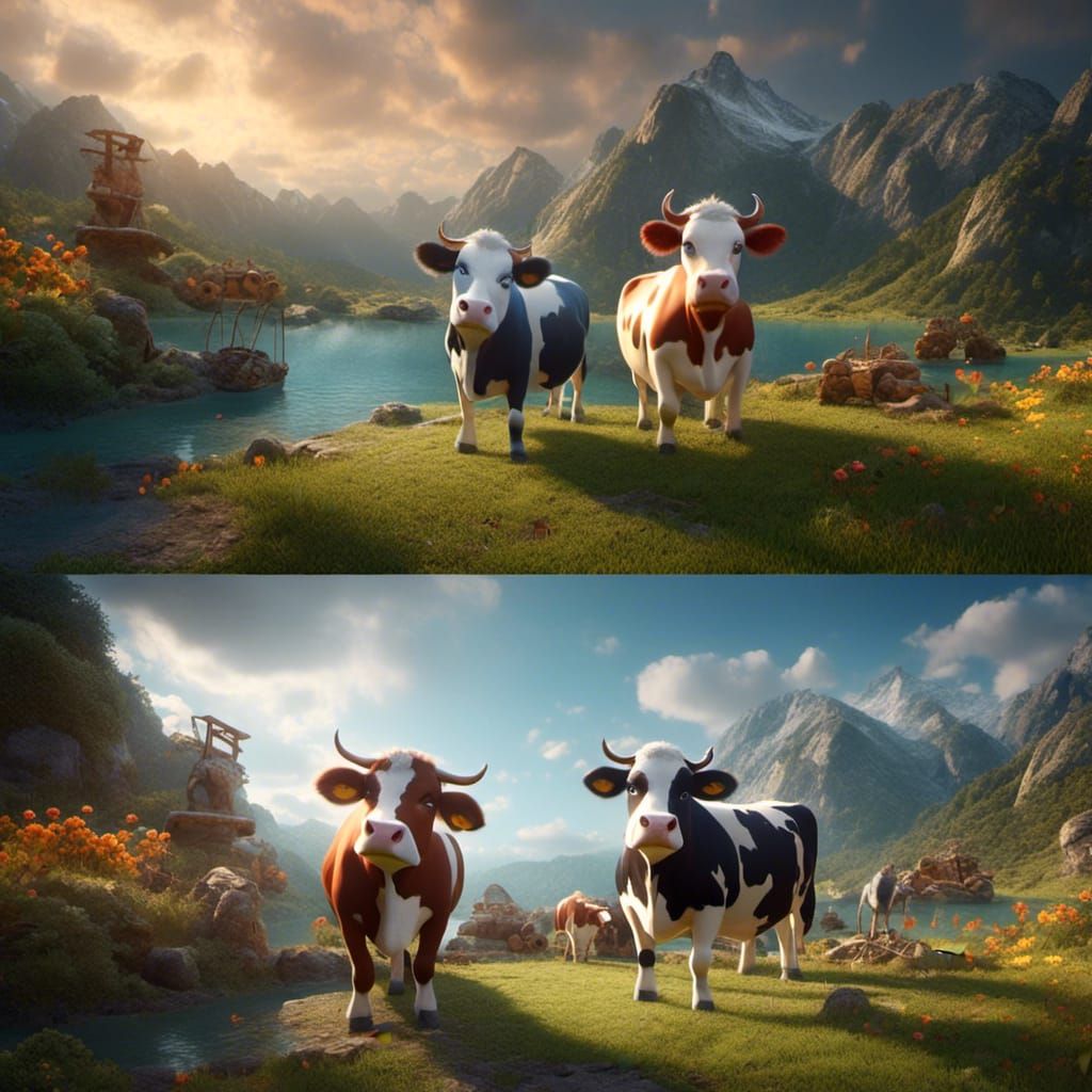 Adorable Cows at the Movies: Detailed Matte Painting