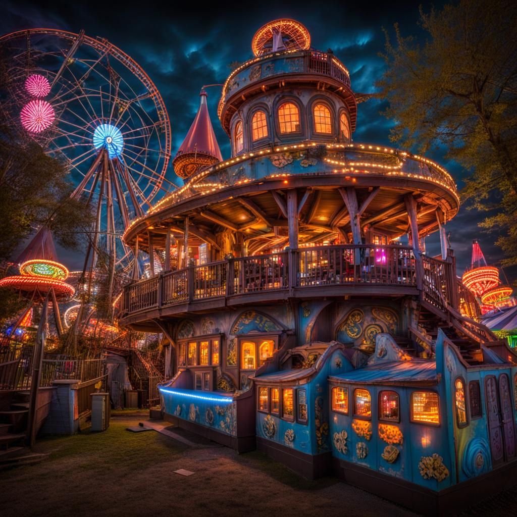 Unsettling Carnival Scene with Ghosts and Goblins