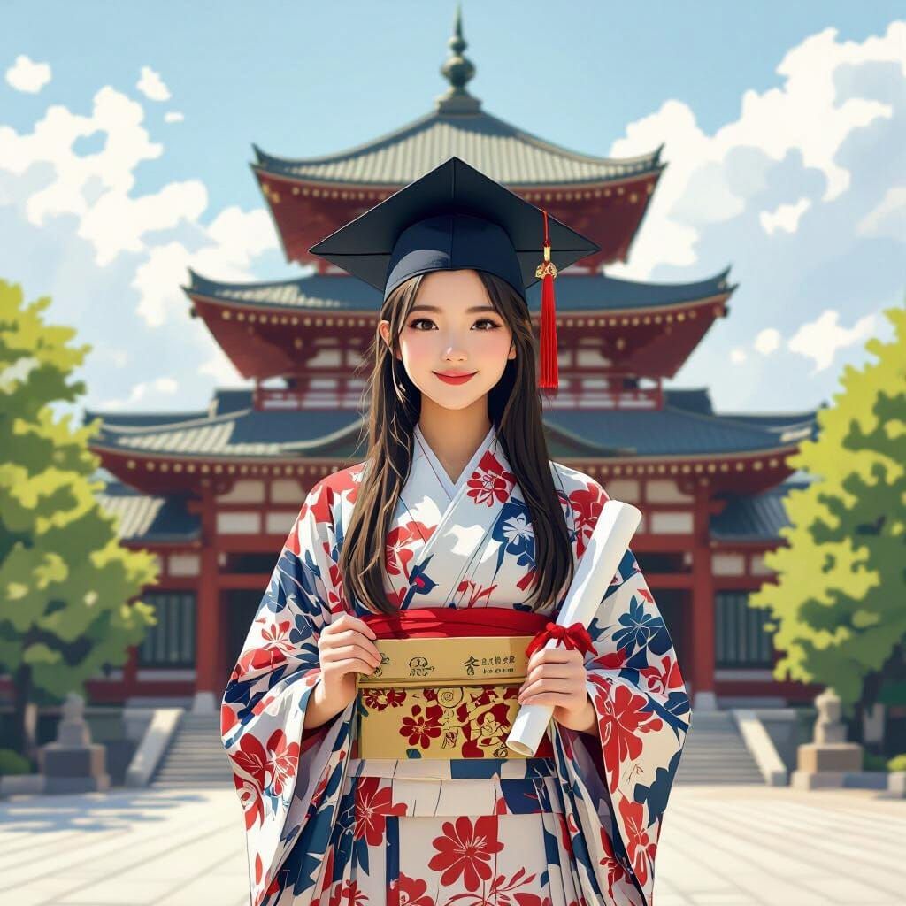 Chinese Girl's University of Tokyo Graduation, Illustrated