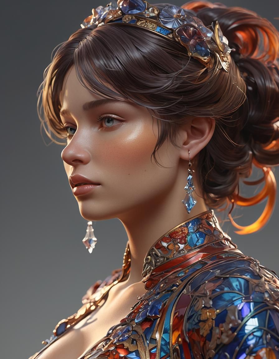 Enameled Glass Figure: Hyperdetailed Concept Art