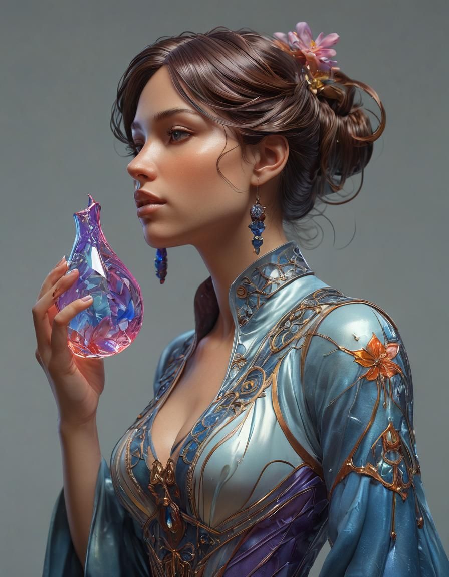 Enameled Glass Figure: Hyperdetailed Digital Portrait
