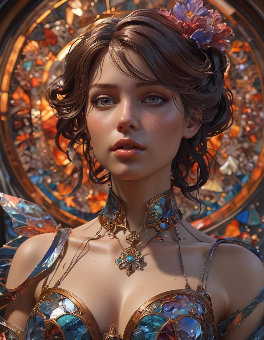 Ethereal Glass Figure in Vibrant Triadic Colors