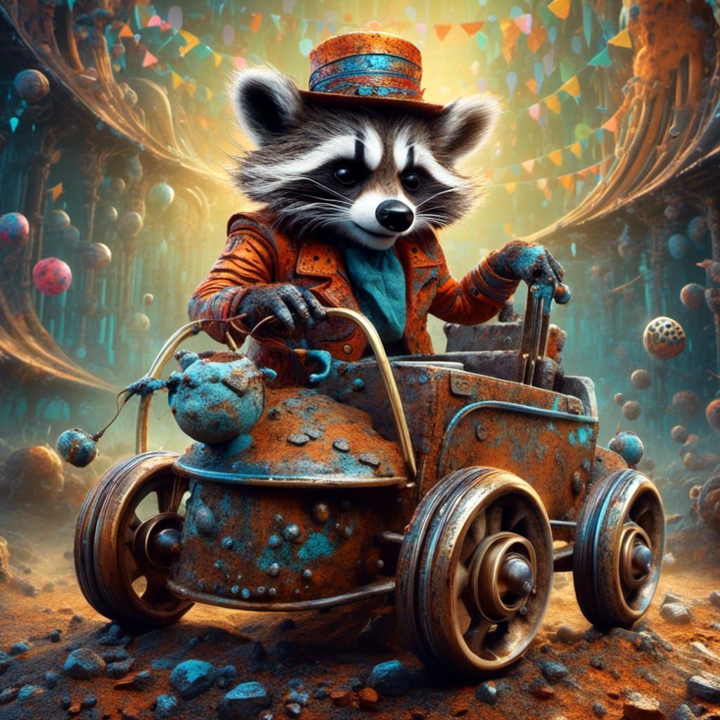 Raccoon Clown Races in Menger Sponge Bumpercar