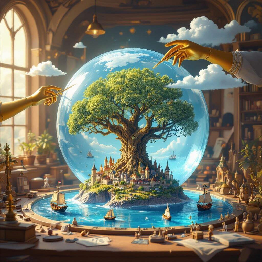 Divine Sculptor Crafts Miniature World in Translucent Globe