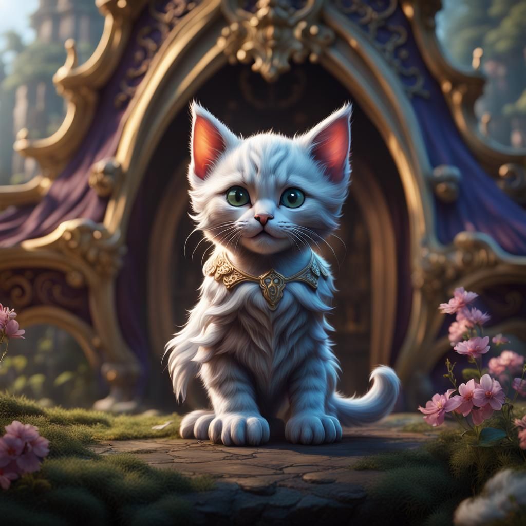 Fantastical Kitten in Detailed Matte Painting
