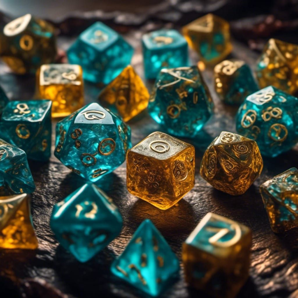 Hyperrealistic Polyhedral Dice in Sharp Focus