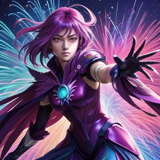 Anime Phoenix Soaring Through Fireworks Display