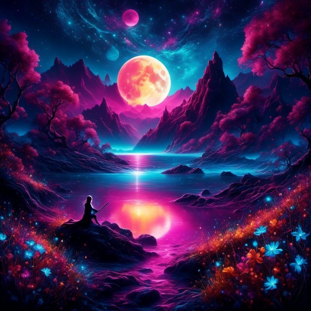 Jazz Guitarist Plays on Beach at Night