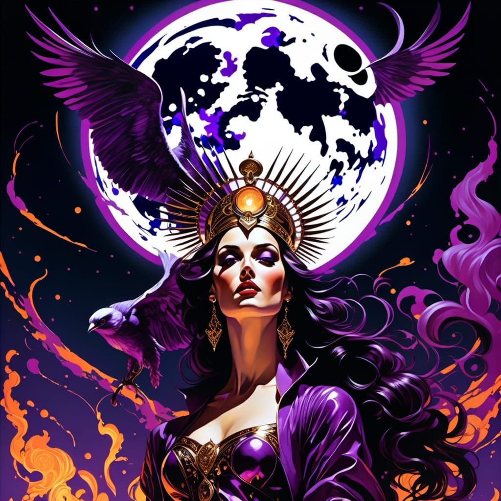 Sorceress Engulfed in Purple Flames: Hyperdetailed Portrait