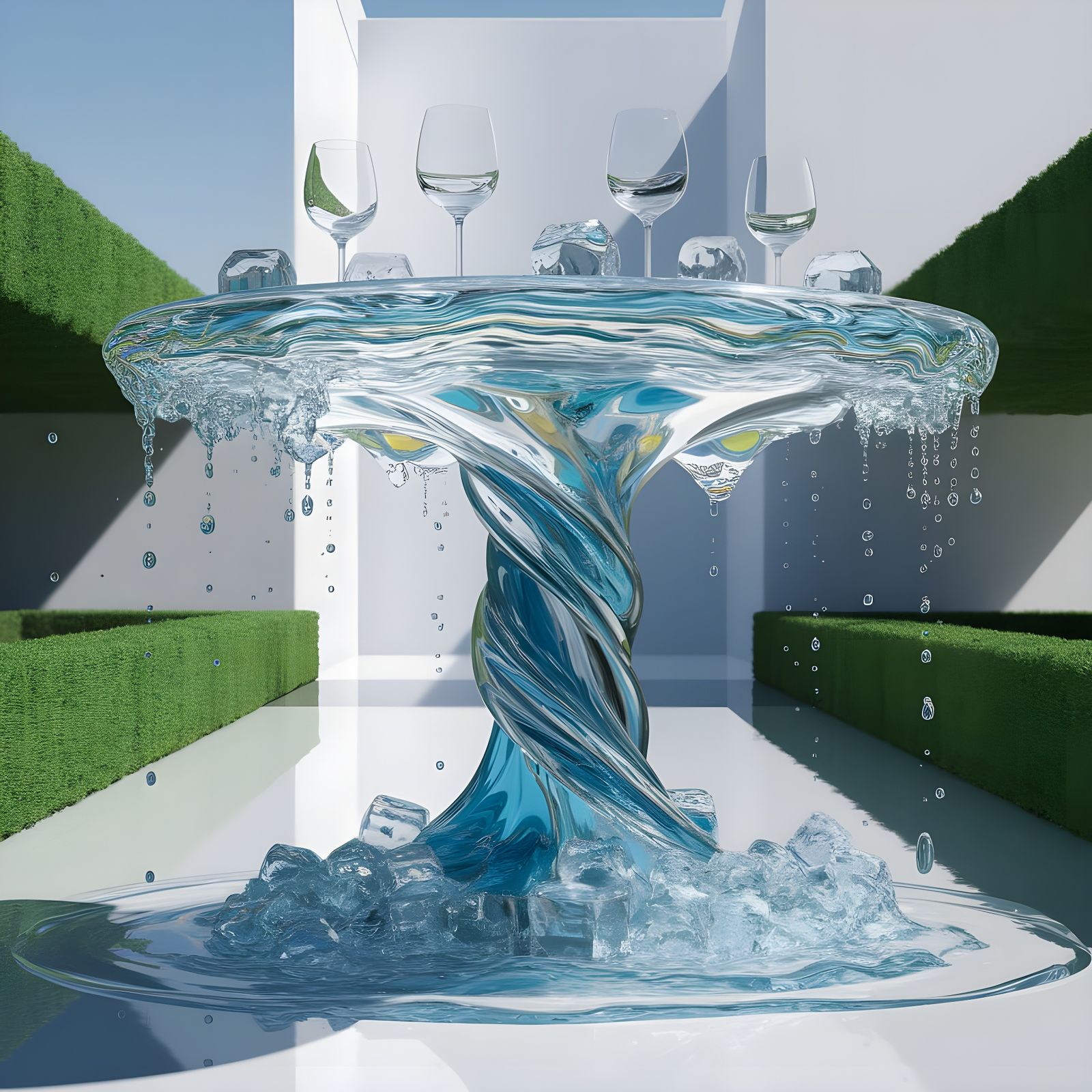 Surreal Water Table in Minimalist Garden