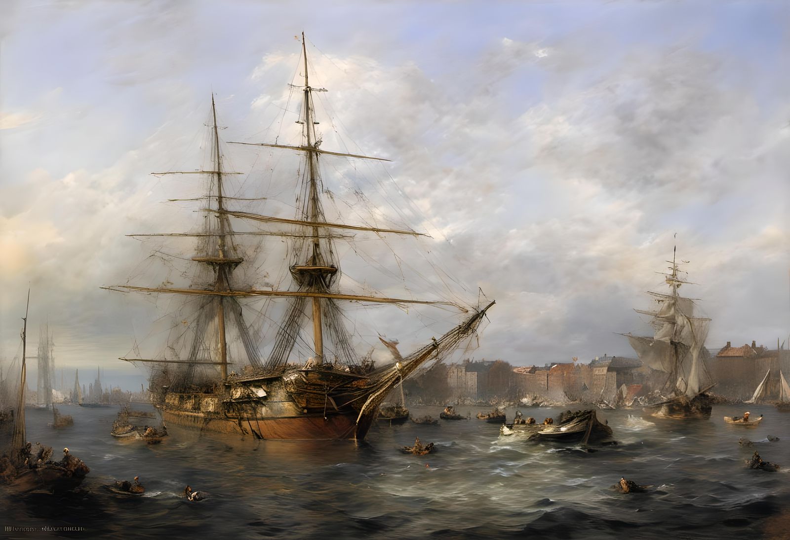 The HDMS Hielperen anchored in Copenhagen harbor 1790.