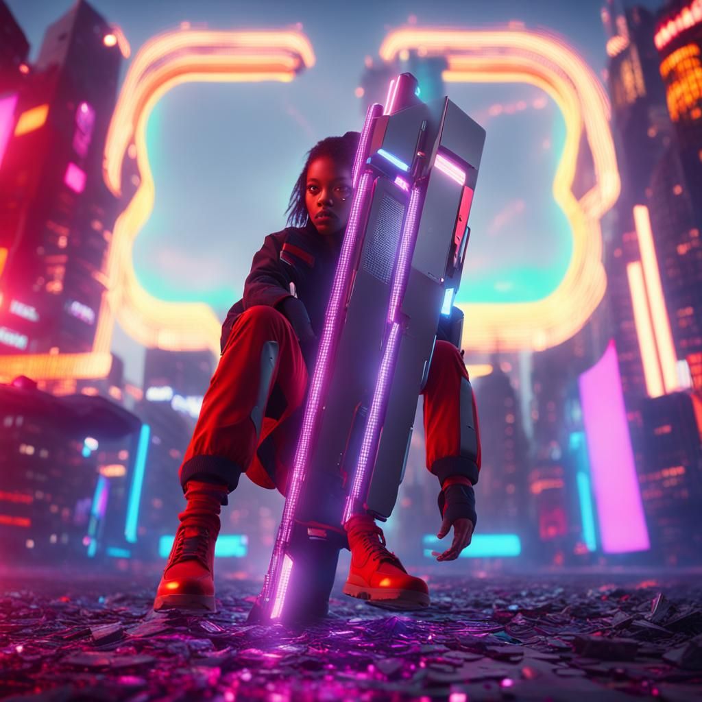 Futuristic New York Cityscape with Vibrant Neon Lights