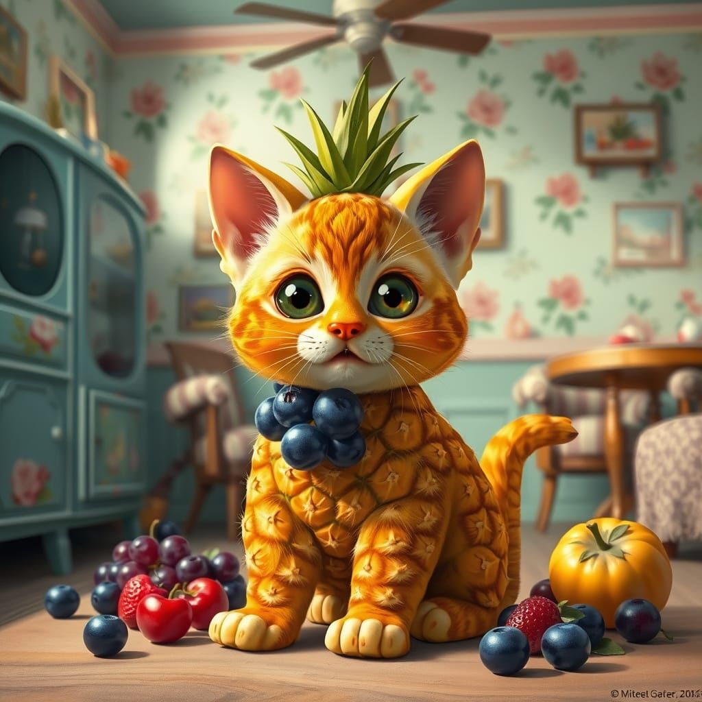 Fruit Feline in Vintage American Suburbia