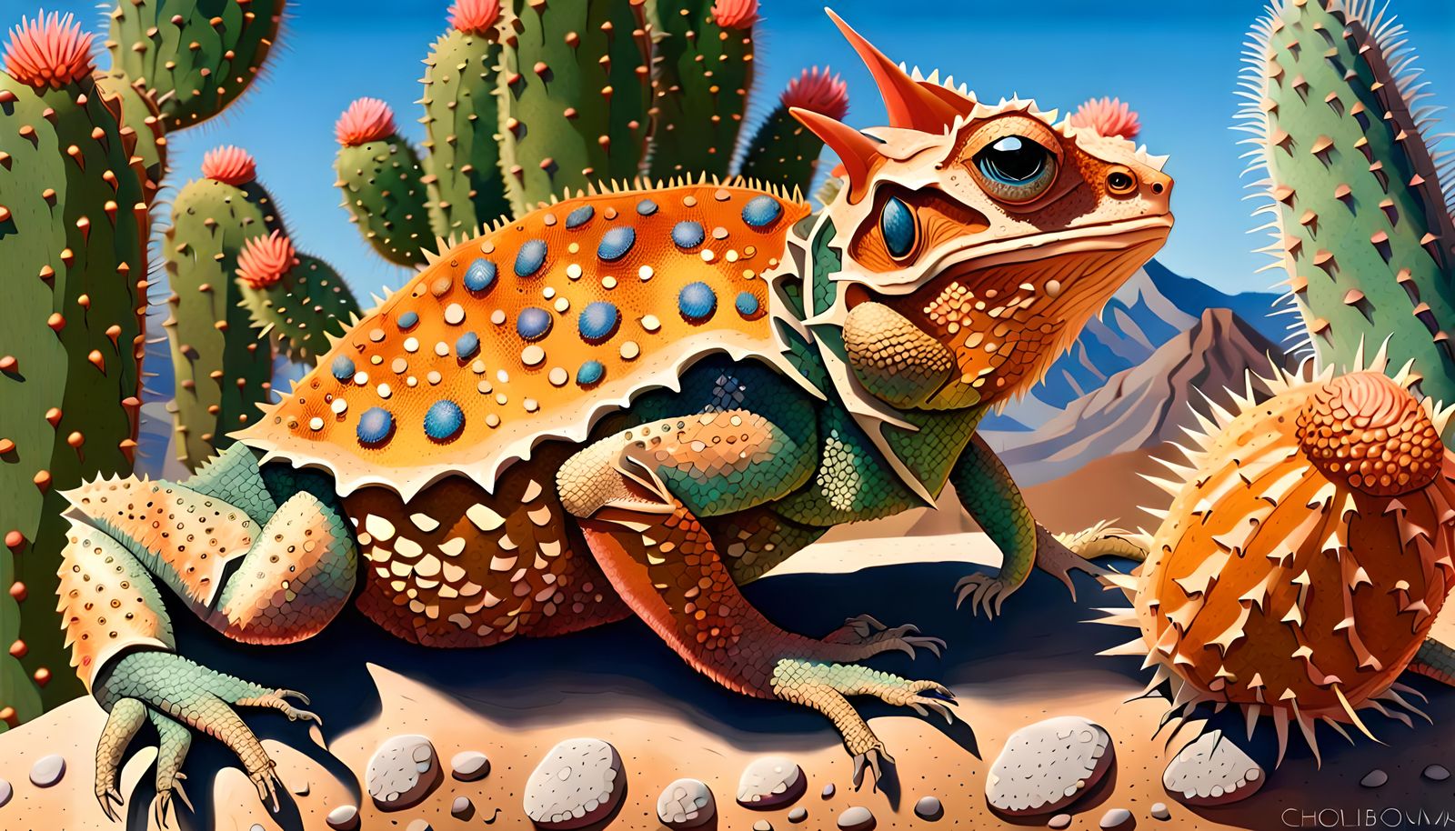 Horned Lizard Portrait with Sequin Scales