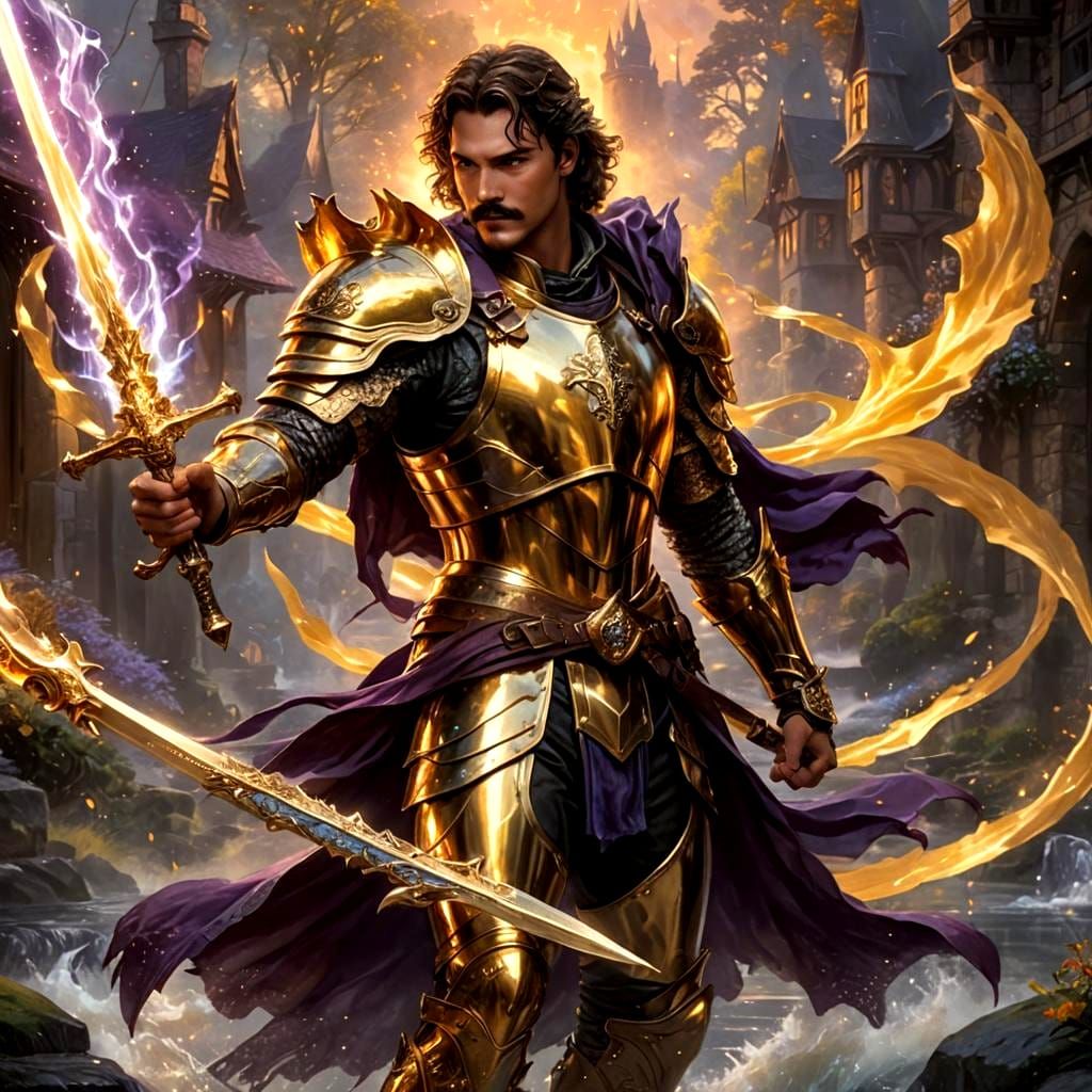 Golden Armored Warrior with Blazing Sword