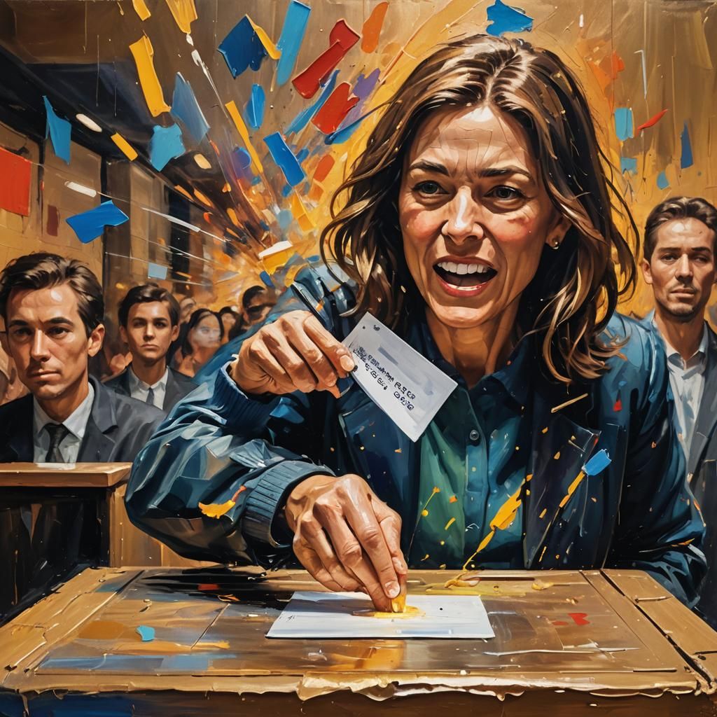 Person Voting in Booth as Oil Painting