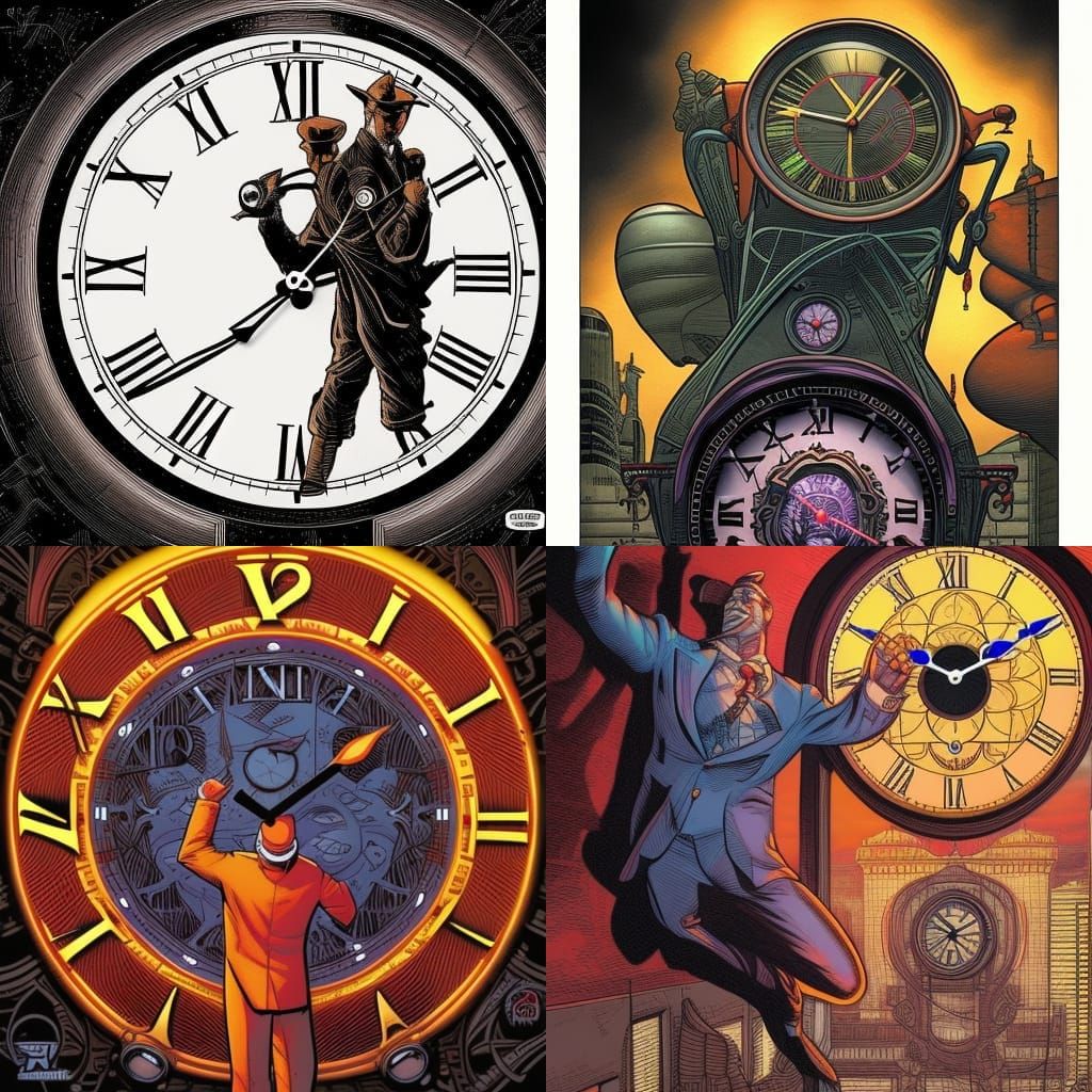 Clock Man in Comic Book Art Style
