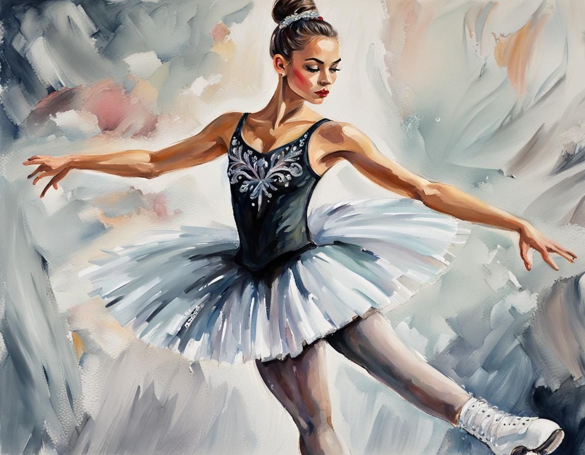 Ice Skater in Gouache Style Impressionist Painting
