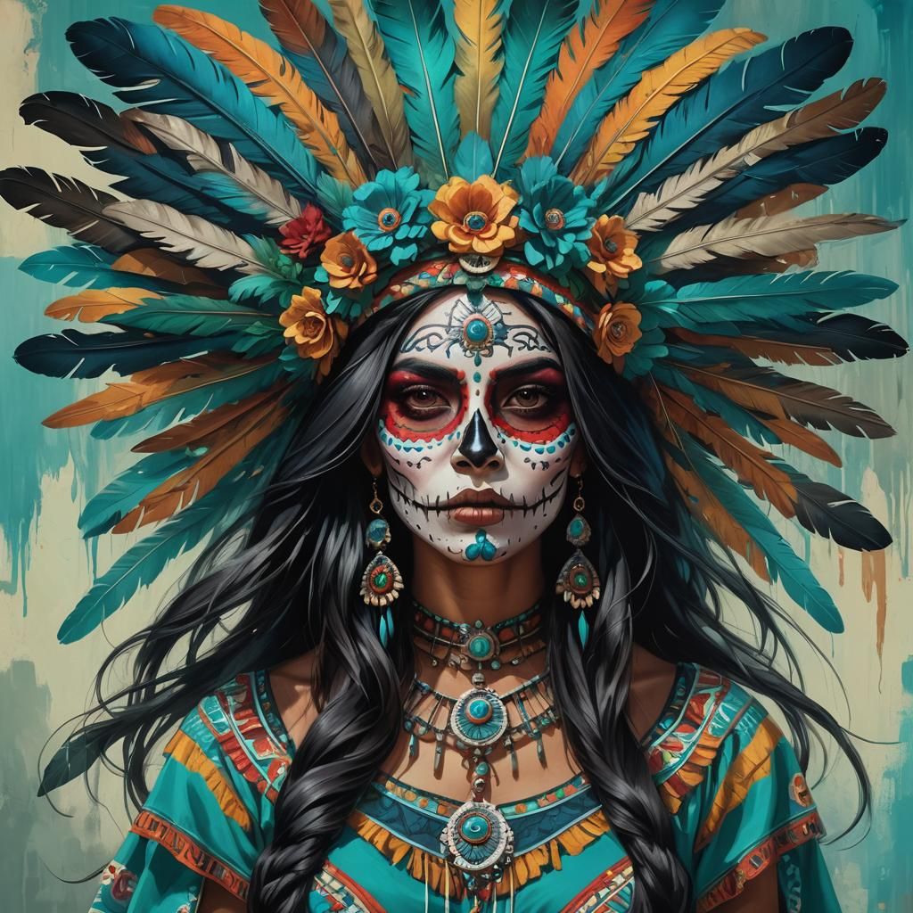 Colombian Woman as Catrina in Vibrant Digital Art