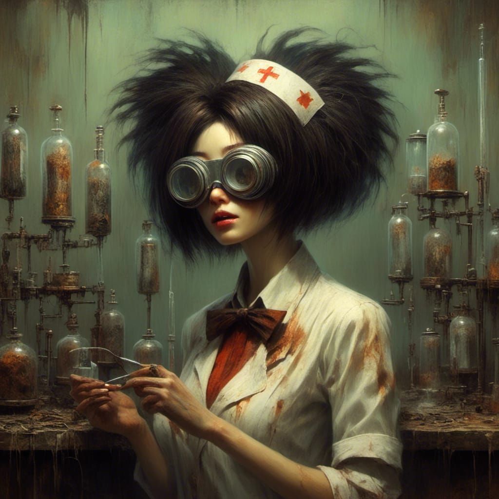 Sinister Scientist with Broken Beakers in Horrorcore Style