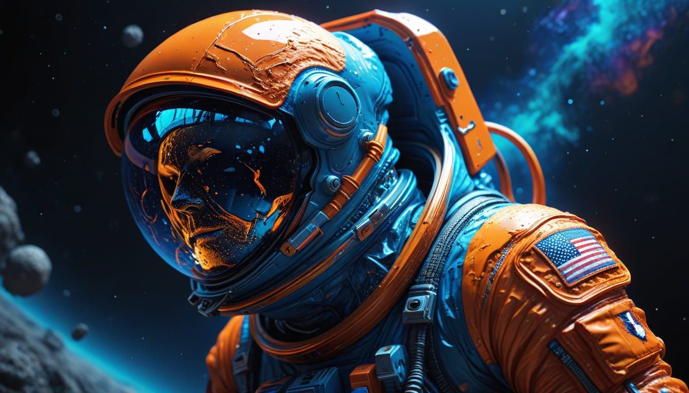 Psychedelic Melting Astronaut in Spacesuit: 3D Acrylic Art