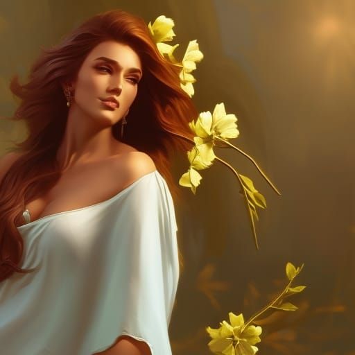 Beautiful Women with Flowers in Oil Painting Style