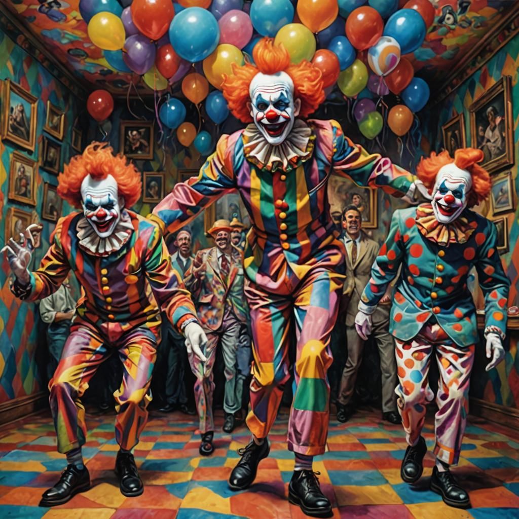 Weird Psychedelic Clowns in Massurrealism Style