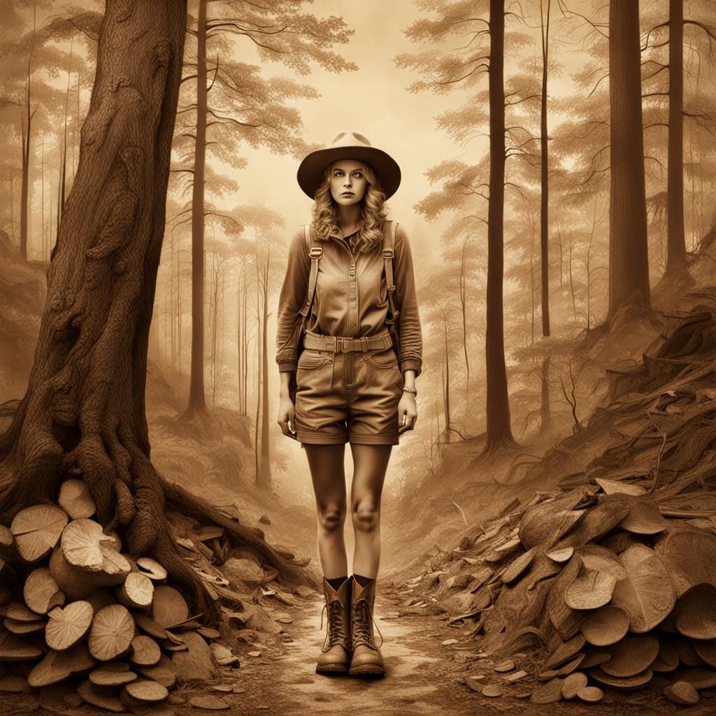 Sepia Forest Wanderer in Vintage Style
