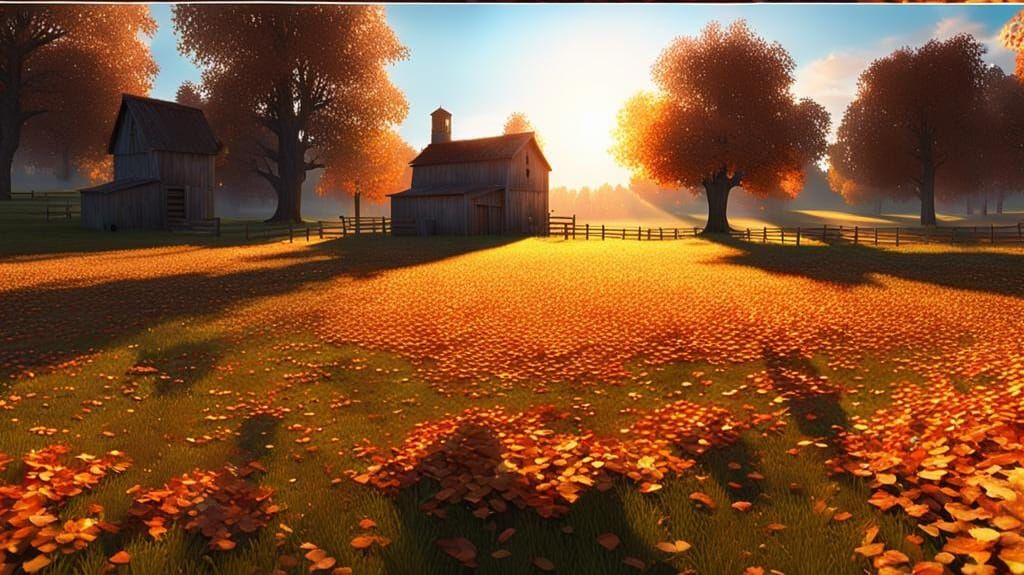 Autumn Farm at Sunset in Cinematic 3D