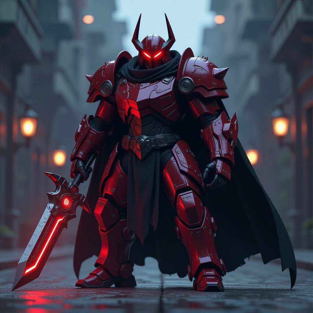 Mech Warrior with Doom Sword and Black Cape
