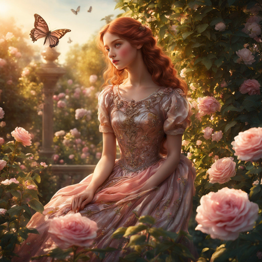 Youthful Princess in a Whimsical Garden, in the Style of Pre...