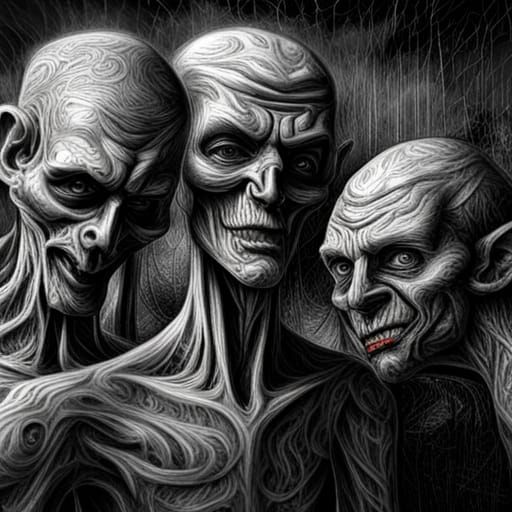 Hundreds of wrinkled-demonic-faces of deception, skeletal and vagrant stares, wicked bloody-red degenerate-grins; that’s...