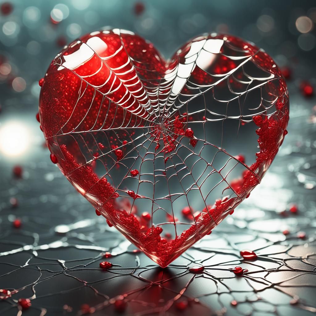 Cracked Glass Red Heart with Fractal Effect