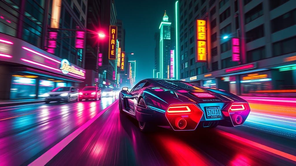 Futuristic Neon Street Speeder Race at Night